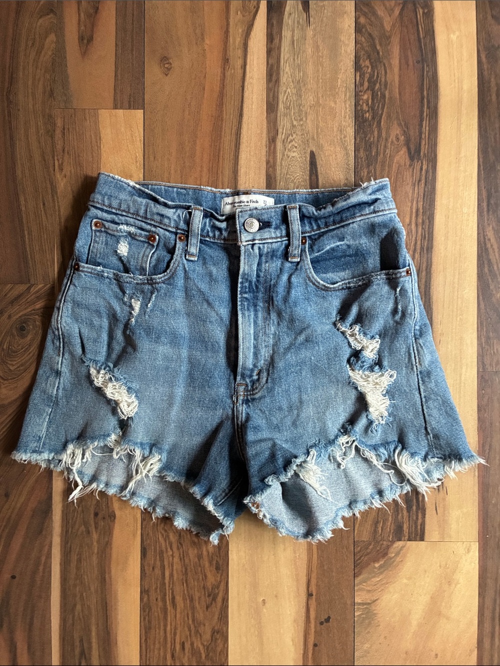 Abercrombie & Fitch Distressed Light Blue Denim Shorts